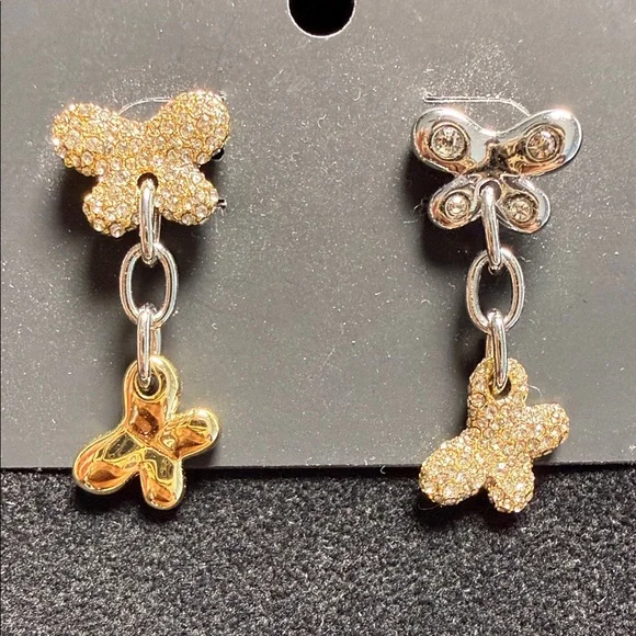 Coach Two-Tone Floral Drop Earrings in Gold and Silver - Picture 2 of 2